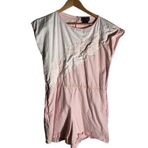 Vintage Holly Polly pink/white cotton embroidered romper Sz Large